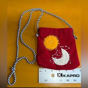 Red Embroidered Sun and Moon Pouch